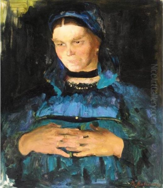 Peasant In Blue Oil Painting by Philippe Andreevitch Maliavine