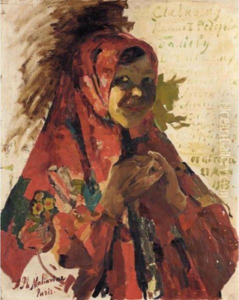 Russian Baba In Red Oil Painting by Philippe Andreevitch Maliavine