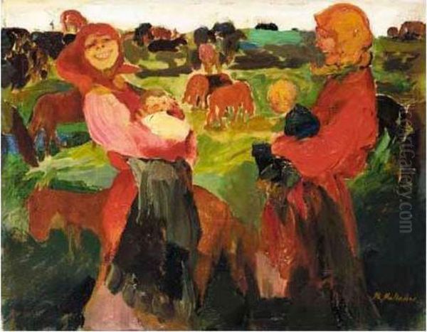 Peasant Women In The Field Oil Painting by Philippe Andreevitch Maliavine