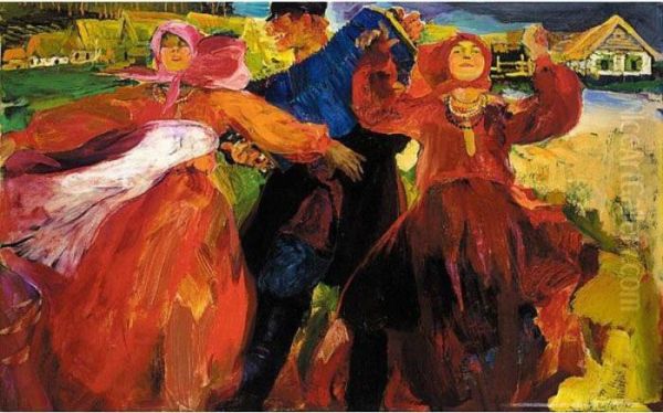 Dancing To The Accordian Oil Painting by Philippe Andreevitch Maliavine