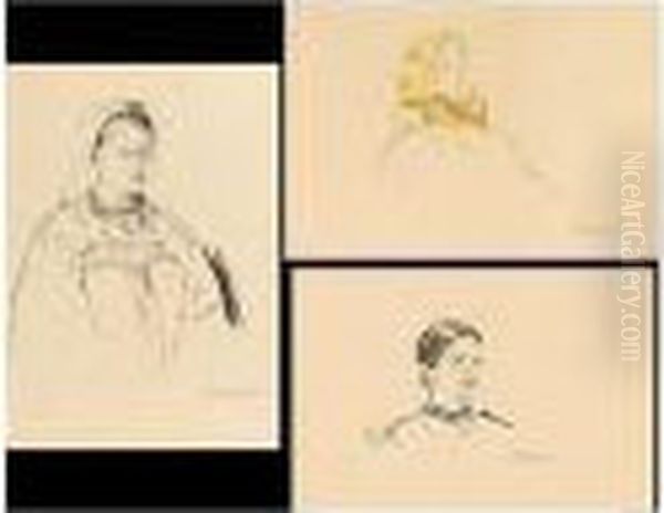 A Group Of Seven Drawings Of Peasant Girls Oil Painting by Philippe Andreevitch Maliavine