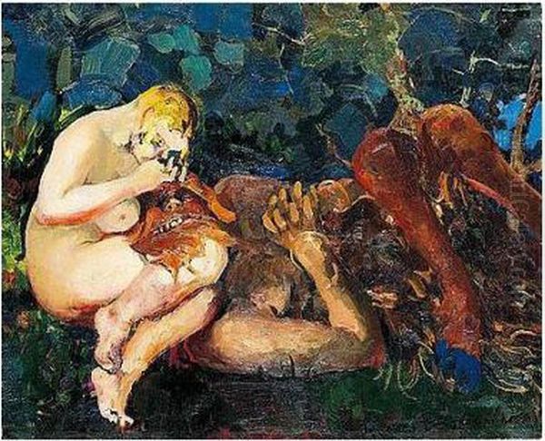 Nude With Satyr Oil Painting by Philippe Andreevitch Maliavine