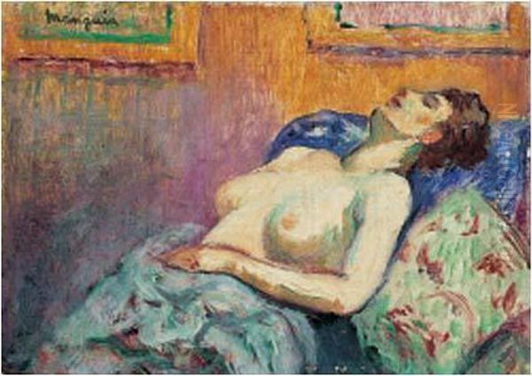 Femme Nue Tete En Arriere Oil Painting by Henri Charles Manguin