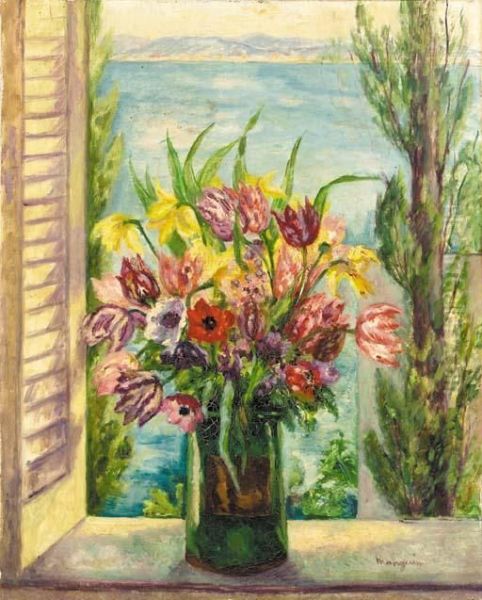 Tulipes A La Fenetre Oil Painting by Henri Charles Manguin