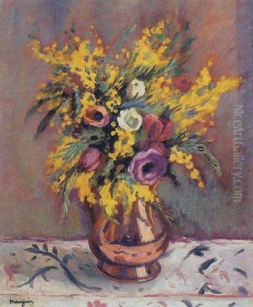 Anemones Et Mimosas Oil Painting by Henri Charles Manguin