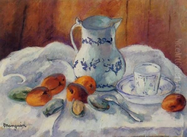 Abricots, Amandes Et Pot Blanc Oil Painting by Henri Charles Manguin