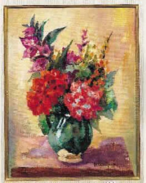 Bouquet De Fleurs Dans Un Pot Vert, Vers 1940 Oil Painting by Henri Charles Manguin