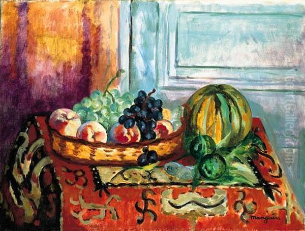 Melon, Peches Et Corbeille Oil Painting by Henri Charles Manguin