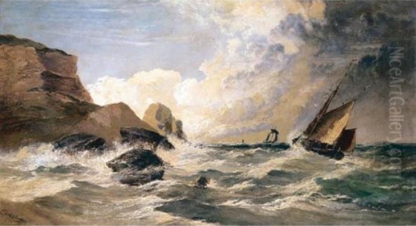 Double Reef'd - The Coast With The Start Oil Painting by Arthur Joseph Meadows