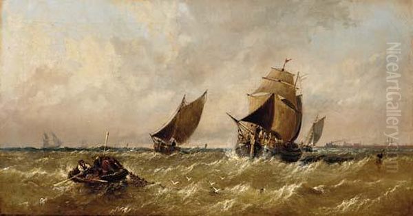 A Blustery Day Offshore Oil Painting by Arthur Joseph Meadows