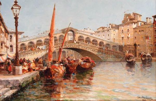 The Rialto Bridge, Venice Oil Painting by Arthur Joseph Meadows