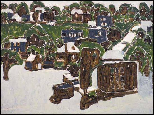 Houses And Trees (round Forms Ii) Oil Painting by David Brown Milne