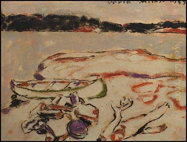 Canoe, Fireplace And Fuel, Six Mile Lake, Muskoka, Ontario Oil Painting by David Brown Milne