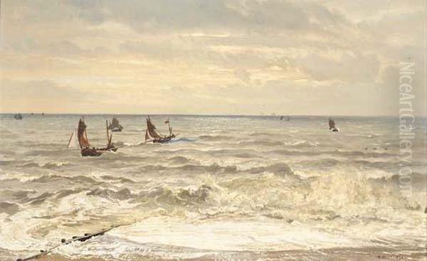 Fishing Boats Running For The Beach Oil Painting by Henry Moore