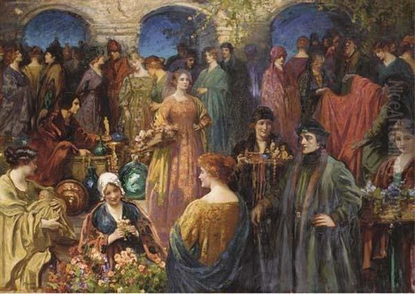 The Flower Market Oil Painting by Thomas E. Mostyn