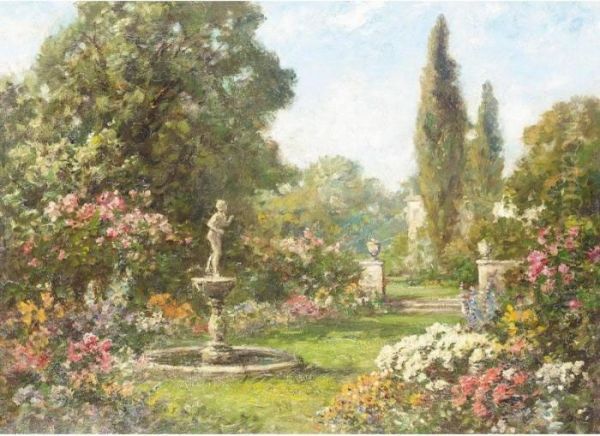 Garden Scene Oil Painting by Thomas E. Mostyn