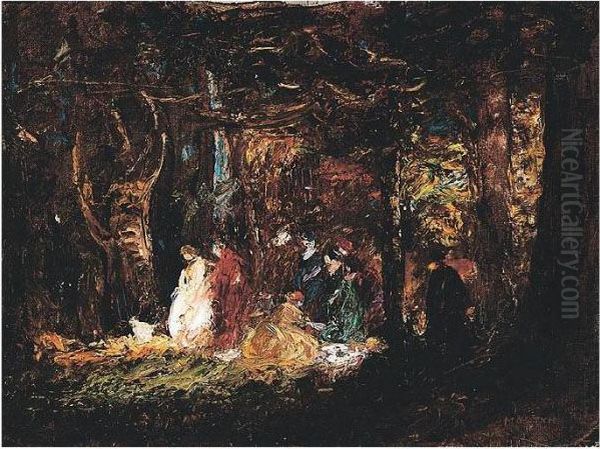 Picnic In The Forest Oil Painting by Thomas E. Mostyn