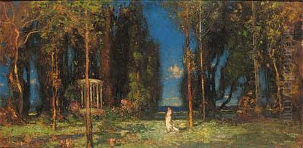 Figure In An Enchanted Garden Oil Painting by Thomas E. Mostyn