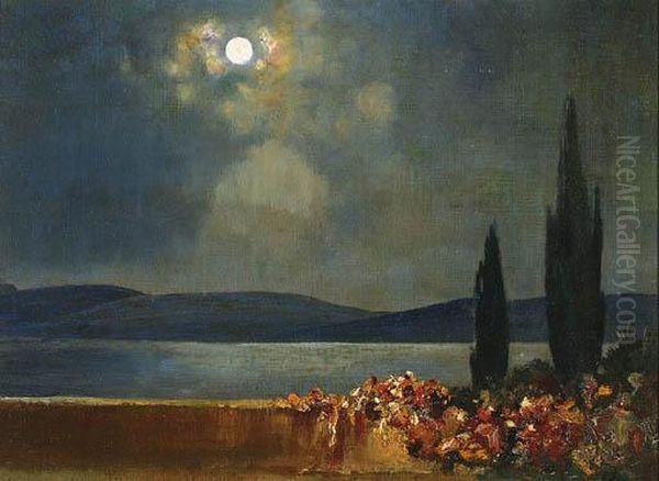 Moonlight On The Terrace Oil Painting by Thomas E. Mostyn