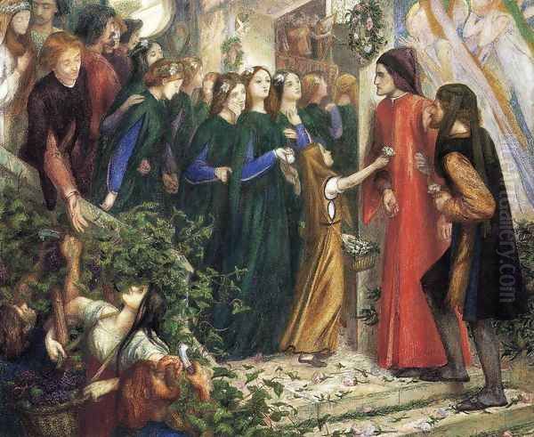 Beatrice Meeting Dante At A Wedding Feast Denies Him Her Salutation Oil Painting by Dante Gabriel Rossetti