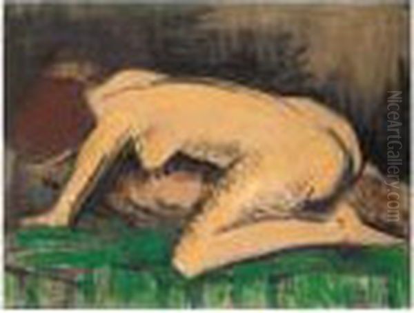 Kauernder Akt (crouching Nude) Oil Painting by Otto Mueller