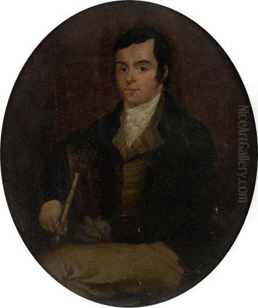 Three-quarter Length Portrait Of
 The Poet Robert Burns Seated, Holding A Silver-tipped Cane Oil Painting by Alexander Nasmyth