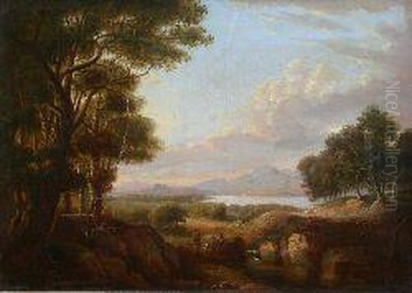 A Highland Loch With Distant Castle Oil Painting by Alexander Nasmyth