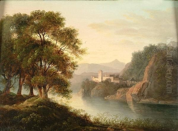 A River Landscape With A Castle Beyond Oil Painting by Alexander Nasmyth