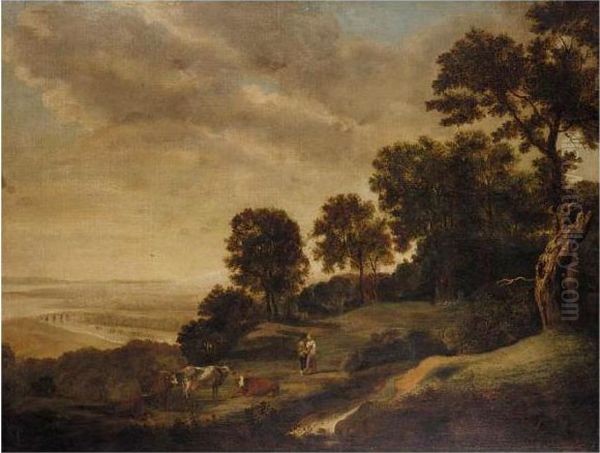 Extensive Landscape With Rustics And Cattle Oil Painting by Alexander Nasmyth