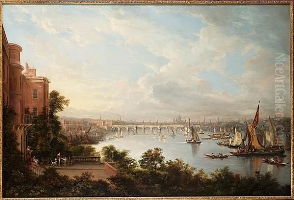 A Prospect Of London, Seen From 
The Earl Of Cassilis's Privy Garden, With Waterloo Bridge Beyond Oil Painting by Alexander Nasmyth