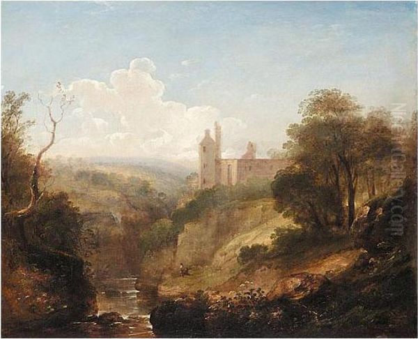 Classical Figures In An Extensive Landscape With A Castle Beyond Oil Painting by Alexander Nasmyth