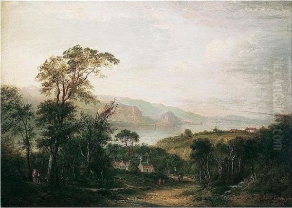 River Landscape Oil Painting by Alexander Nasmyth