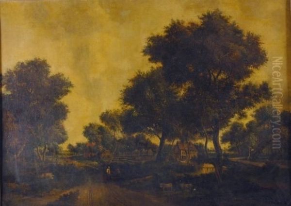 Figures Along A Wooded Country Road Oil Painting by Patrick, Peter Nasmyth