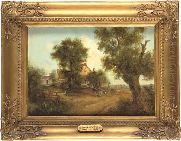 Wooded Landscape With A Cottage And Figures On A Path Oil Painting by Patrick, Peter Nasmyth