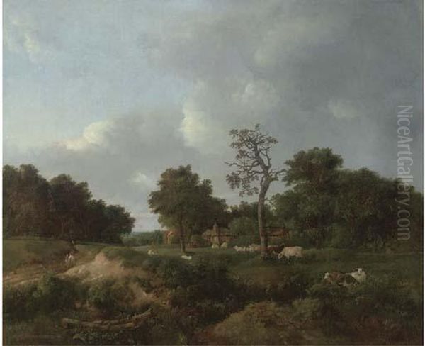 Figures On A Track By A Farm Oil Painting by Patrick, Peter Nasmyth