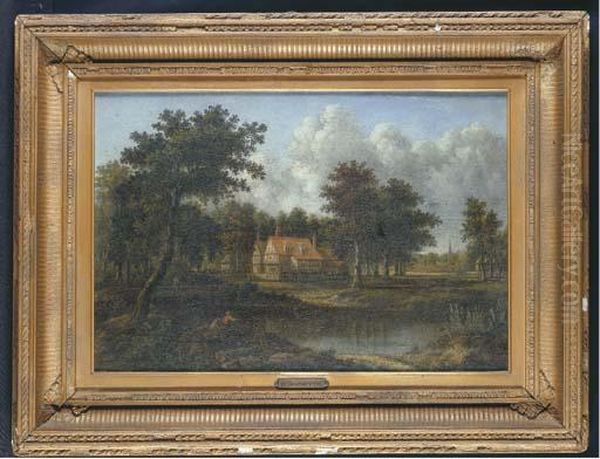 An Angler By A House In A Wooded River Landscape Oil Painting by Patrick, Peter Nasmyth