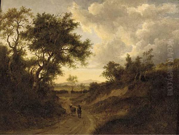 A Drover On A Wooded Track In An Extensive Landscape Oil Painting by Patrick, Peter Nasmyth