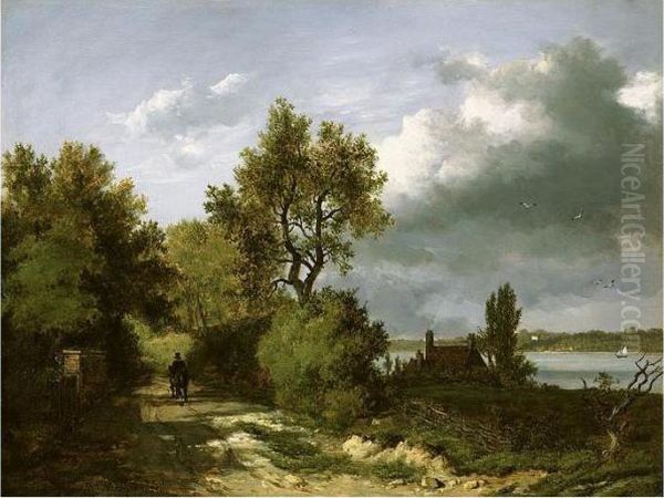 Wooded River Landscape With A Traveller Oil Painting by Patrick, Peter Nasmyth