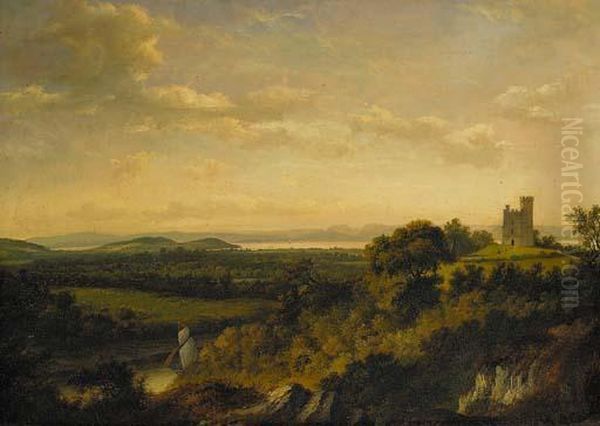 View Of Renfrew Castle, With A 
Ship On White Cart Water In The Foreground And An Extensive View Of The 
River Clyde Beyond Oil Painting by Patrick, Peter Nasmyth