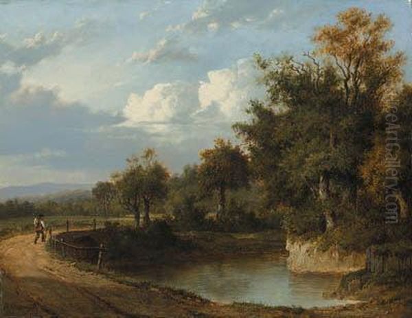 A Wooded River Landscape With A Traveller On A Track Oil Painting by Patrick, Peter Nasmyth