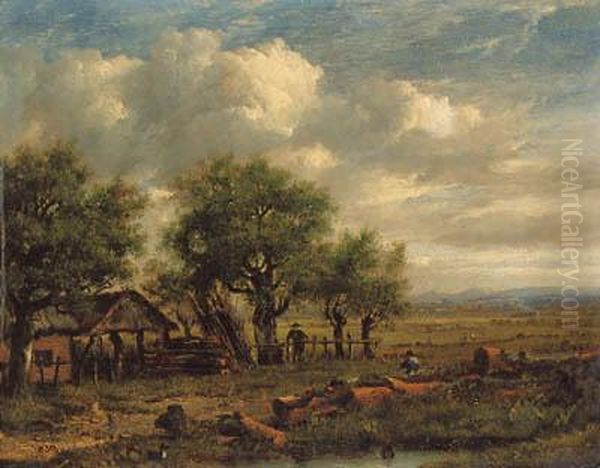 An Extensive Landscape With Woodmen In The Foreground Oil Painting by Patrick, Peter Nasmyth