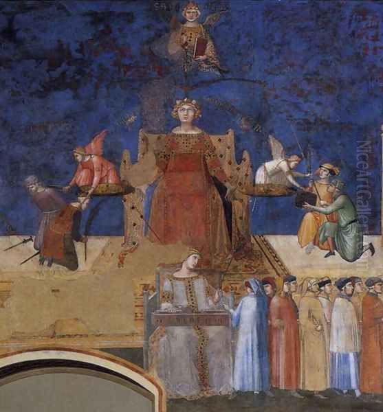 Allegory of the Good Government (left view, detail) 1338-40 Oil Painting by Ambrogio Lorenzetti