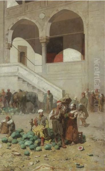 A Syrian Market Oil Painting by Alberto Pasini