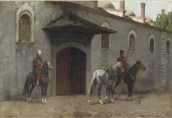 Guarding The Palace Entrance Oil Painting by Alberto Pasini