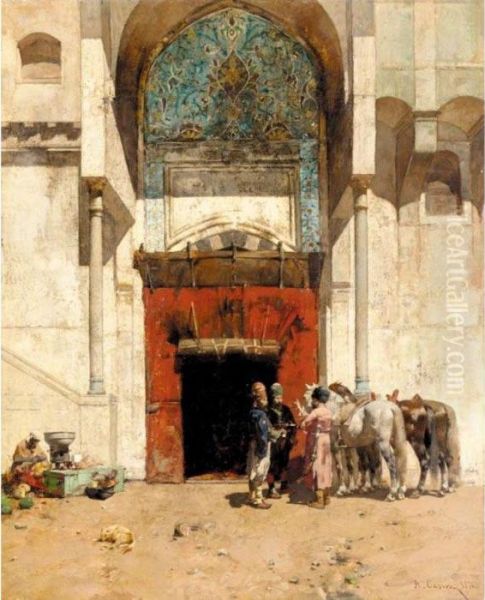 An Ottoman Portico Oil Painting by Alberto Pasini