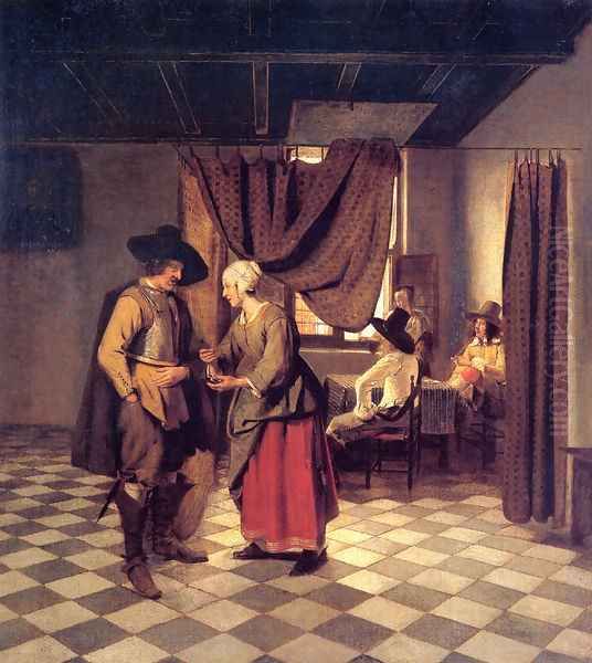 Paying The Hostess Oil Painting by Pieter De Hooch