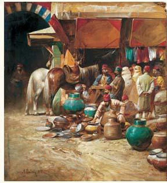 Les Marchands De Ceramiques Oil Painting by Alberto Pasini