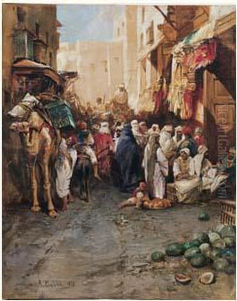 Rue Animee, 1878 Oil Painting by Alberto Pasini