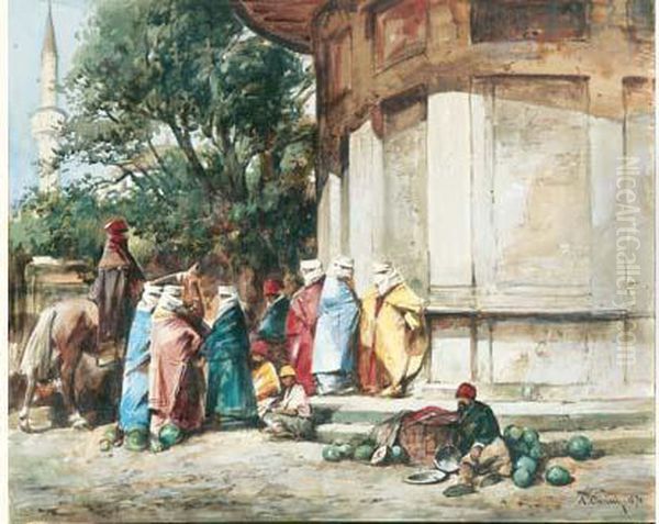 Scene Animee De Marche En Turquie Oil Painting by Alberto Pasini