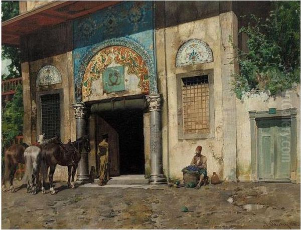 The Ottoman Portico Oil Painting by Alberto Pasini